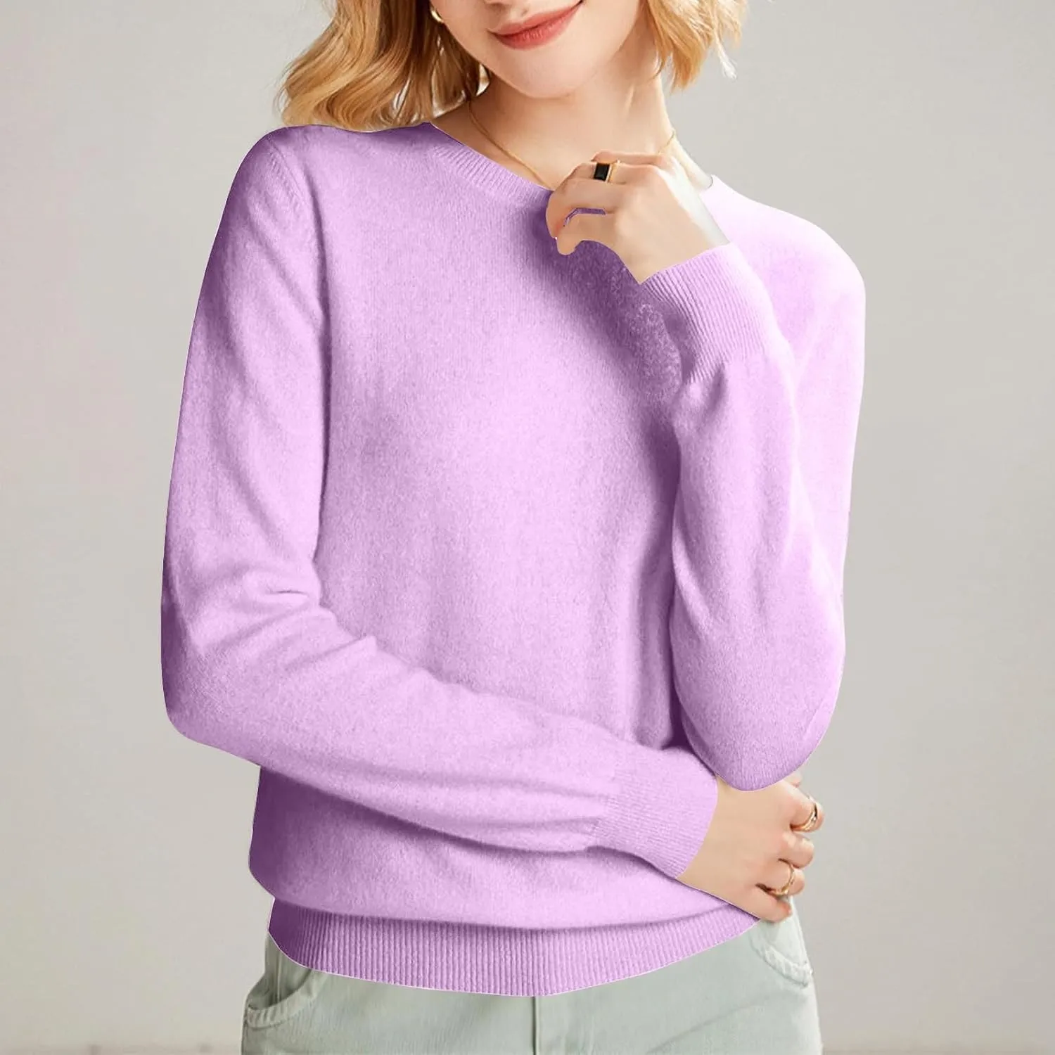 Cashmere Sweaters for Women Fashion Comfort Pullover Tops Casual Crewneck Dressy Long Sleeve Outfits