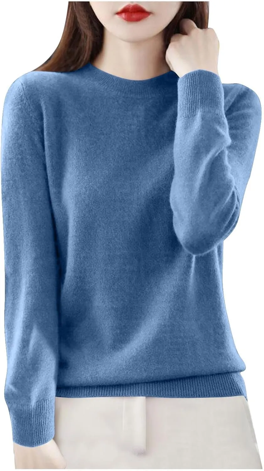 Cashmere Sweaters for Women Fashion Comfort Pullover Tops Casual Crewneck Dressy Long Sleeve Outfits