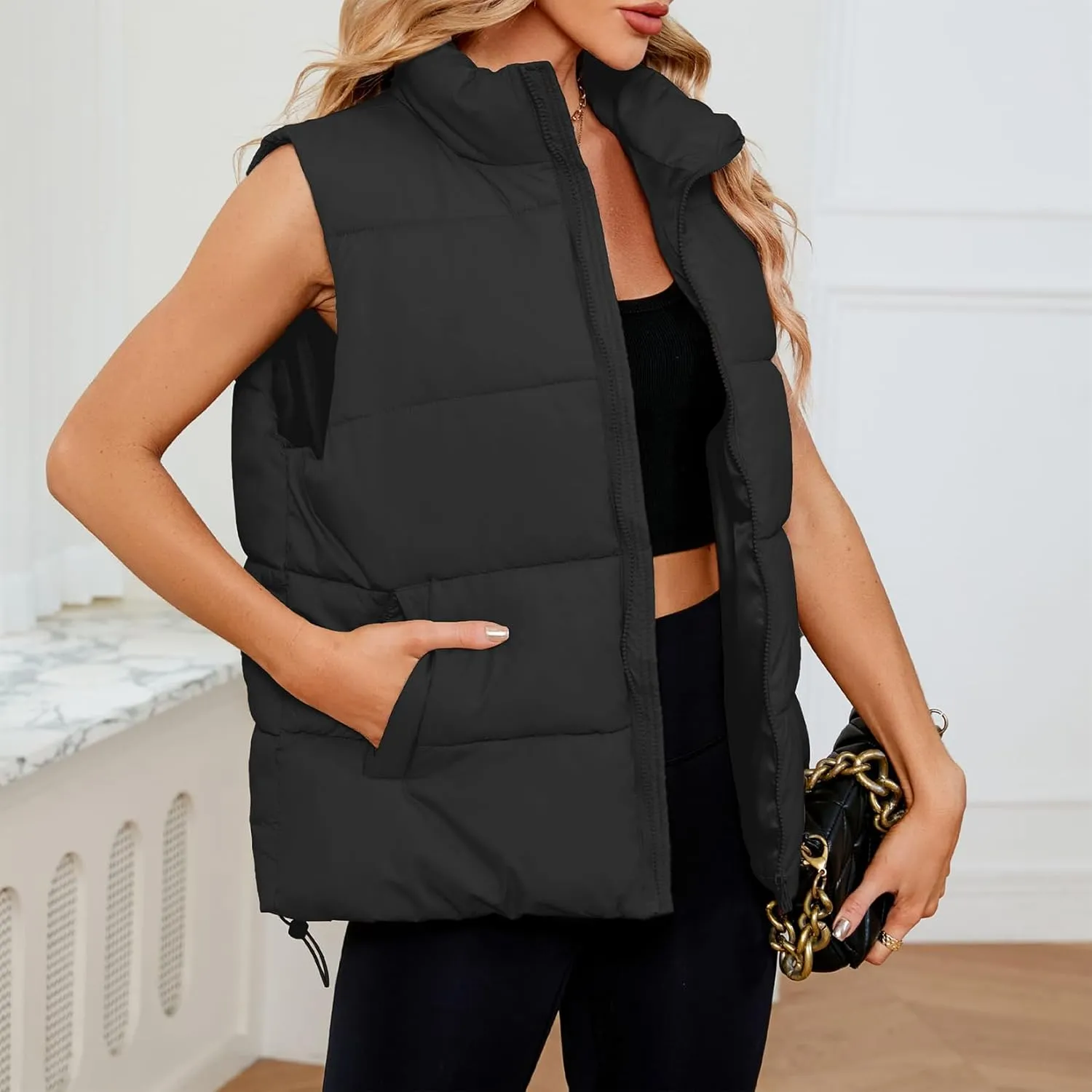 Century Star Puffer Vest for Women's Outerwear Vests Puffy Oversized 2024 Quilted Vest Tops Jackets Coat with Pockets