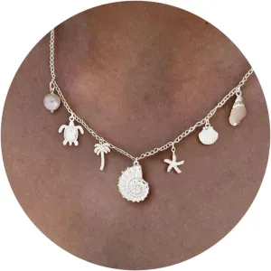 Charm Necklace-14K Gold/Silver Plated Charm Necklace Shell Conch Shell Turtle Starfish Coconut Tree Pearl Necklace Summe Beach Necklaces for Women Dainty Simple Jewelry for Women