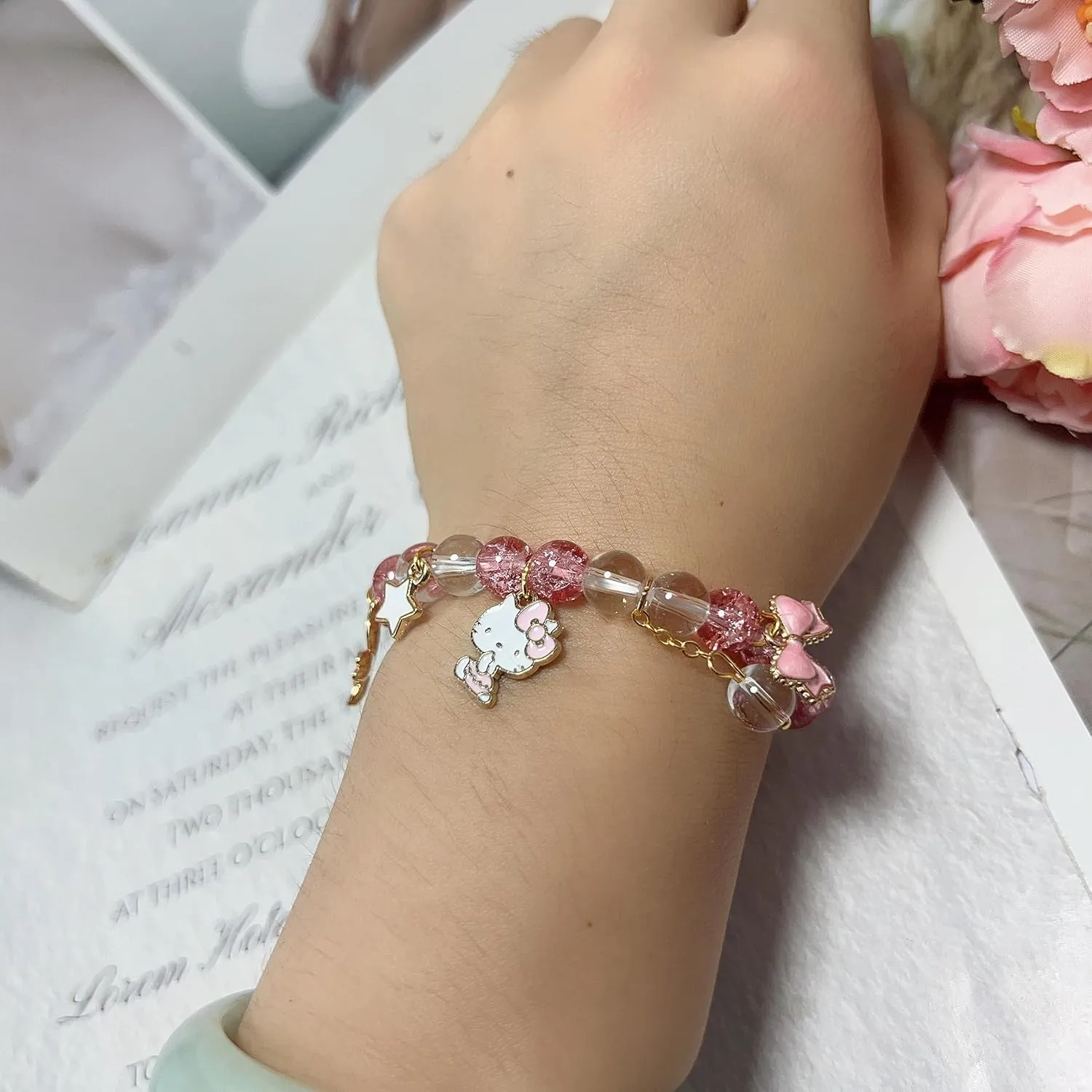 CJIAYUJEW Cute Bracelet Crystal Pearl Bracelets, Anime Elastic Stretch Crystal Bead Bracelet Lovely Cartoon Elastic Beaded Bracelets for Women