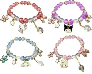 CJIAYUJEW Cute Bracelet Crystal Pearl Bracelets, Anime Elastic Stretch Crystal Bead Bracelet Lovely Cartoon Elastic Beaded Bracelets for Women