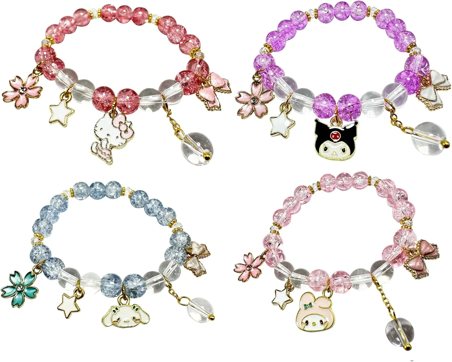 CJIAYUJEW Cute Bracelet Crystal Pearl Bracelets, Anime Elastic Stretch Crystal Bead Bracelet Lovely Cartoon Elastic Beaded Bracelets for Women