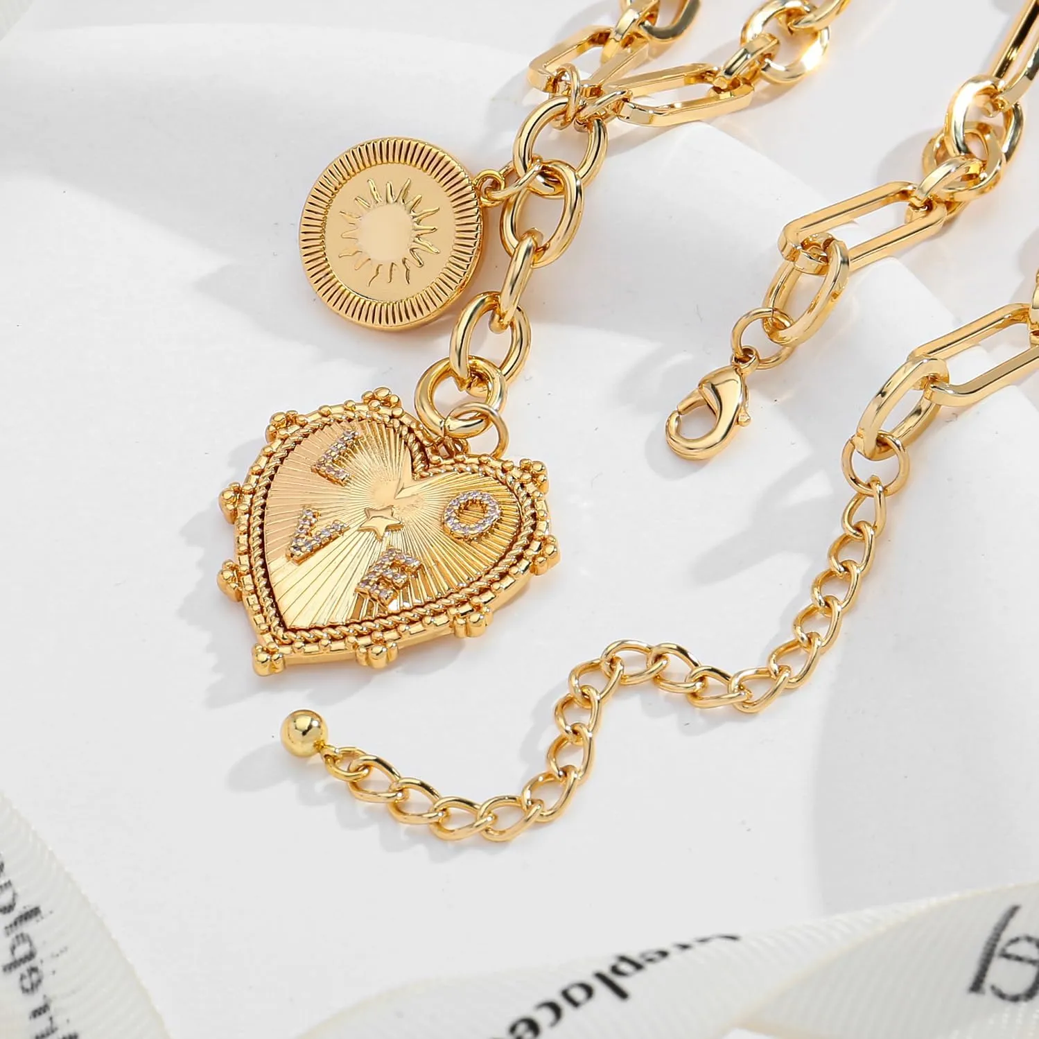 CLASSYZINT 18K Gold Plated Coin Lion Head Pendant Necklace Chunky Paperclip Choker Necklace For Gifts On Birthday Holidays For Women Girls