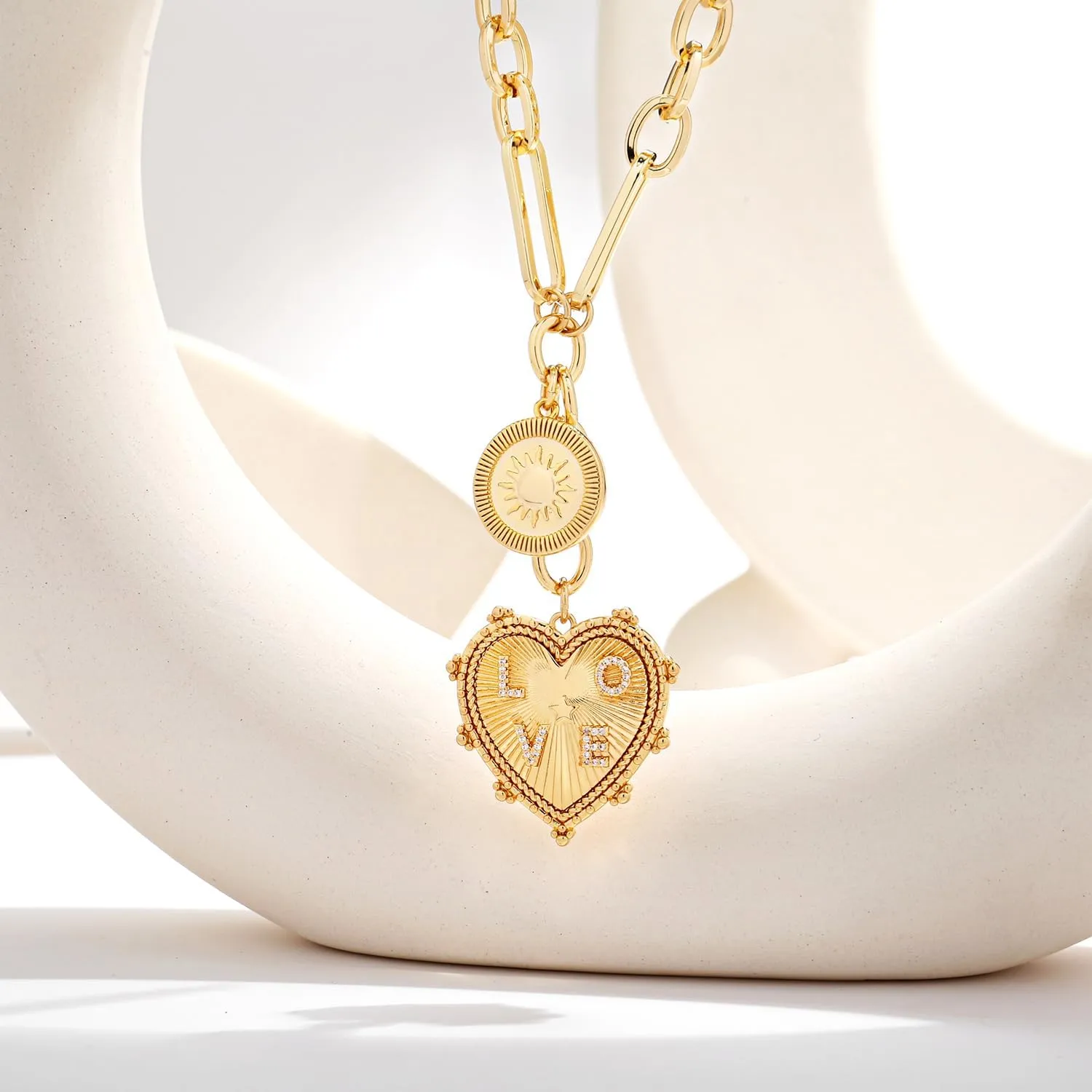 CLASSYZINT 18K Gold Plated Coin Lion Head Pendant Necklace Chunky Paperclip Choker Necklace For Gifts On Birthday Holidays For Women Girls