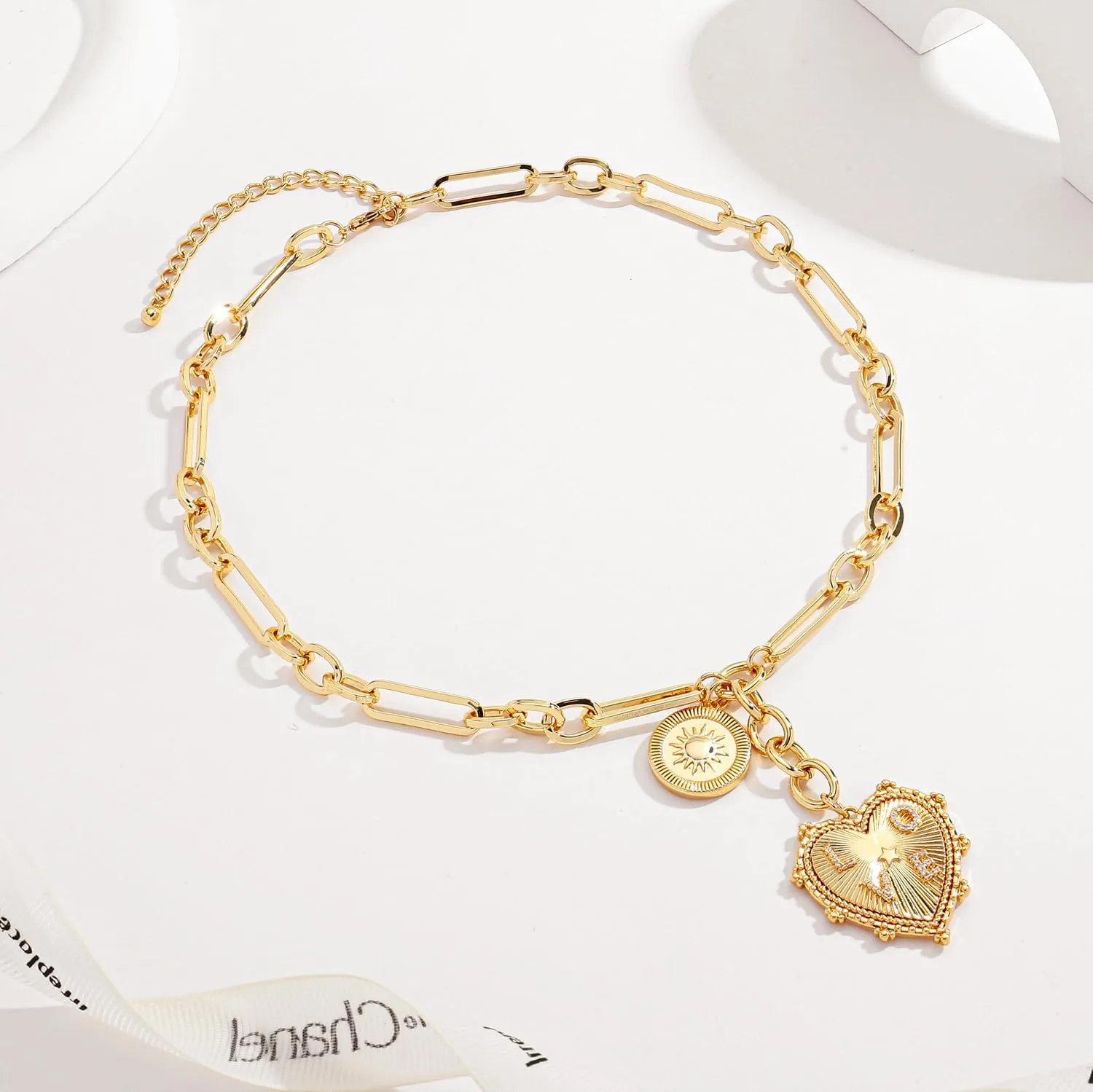 CLASSYZINT 18K Gold Plated Coin Lion Head Pendant Necklace Chunky Paperclip Choker Necklace For Gifts On Birthday Holidays For Women Girls