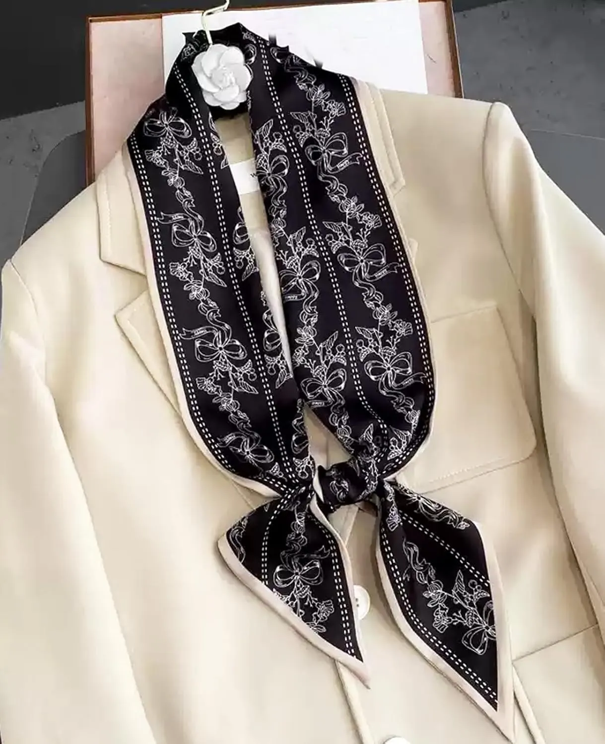 Clysoru Silk Neck Scarf Printed Scarves Head Women'S Fashion Oblique Angle Satin Scarfs For Bag Hair 59 X 5.9