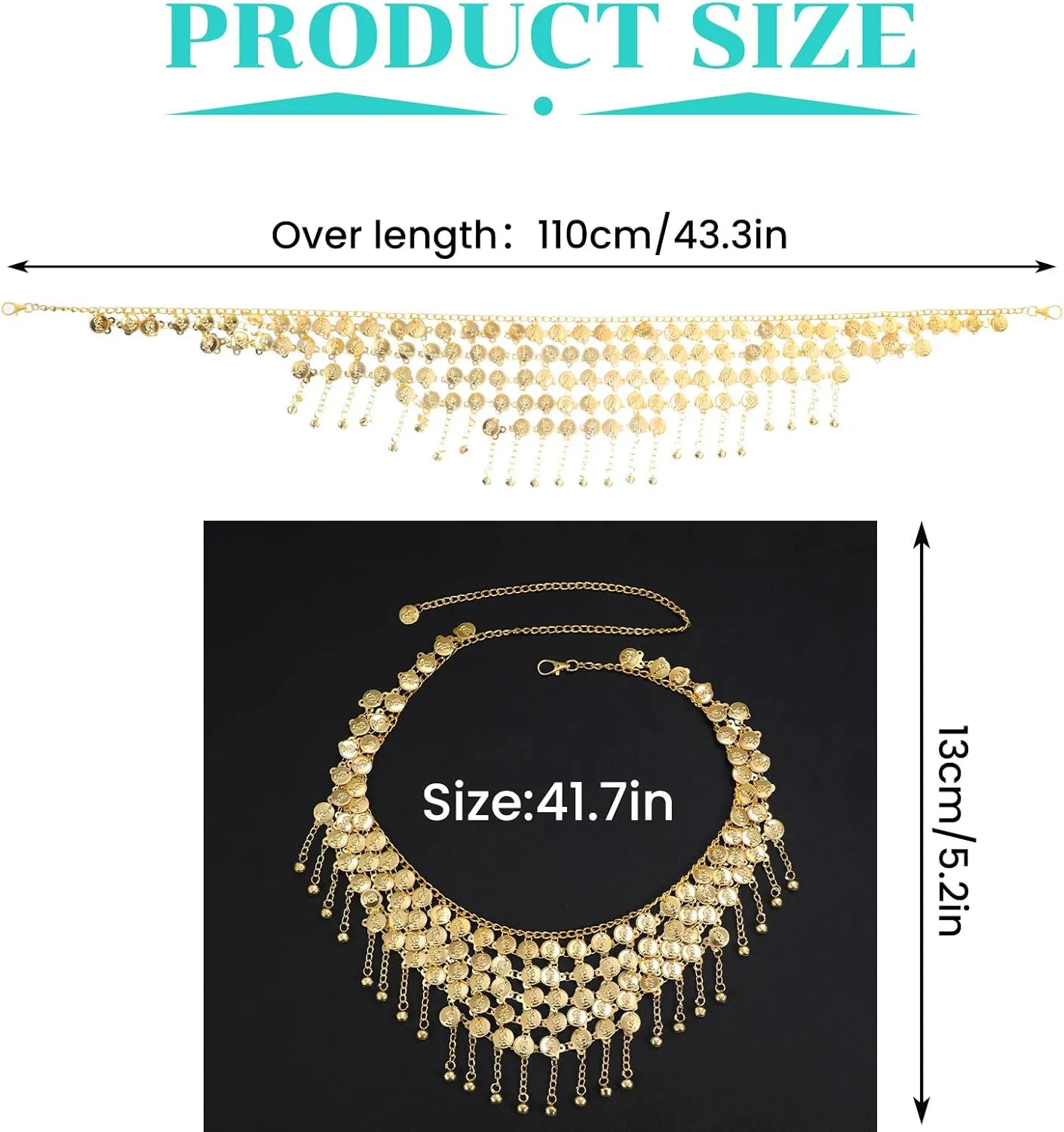 Coin Belly Dance Skirt Accessory, Adjustable Coin Belt Chain, Fringe Hip Scarf for Women, Dancer Outfit for Belly Dance