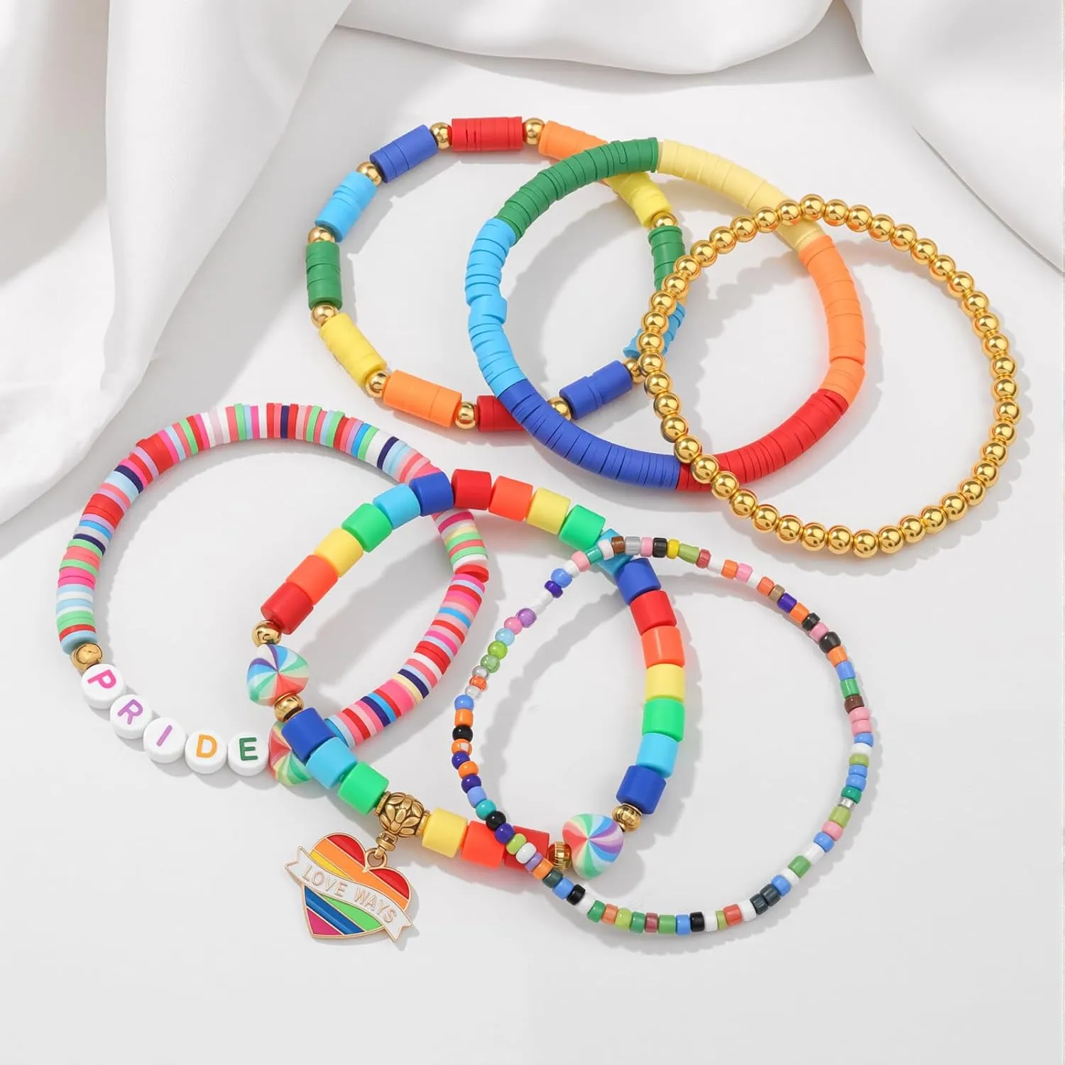 Colorful Heishi Beaded Bracelet for Women Clay Bead Stretch Bracelet Layering Stackable Boho Friendship Bracelets Summer Beach Jewelry Set Gift