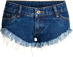 COMLIFE Women's Summer Holes Shorts Irregular Denim Shorts Tassels Denim Pants Mid Waisted Shorts