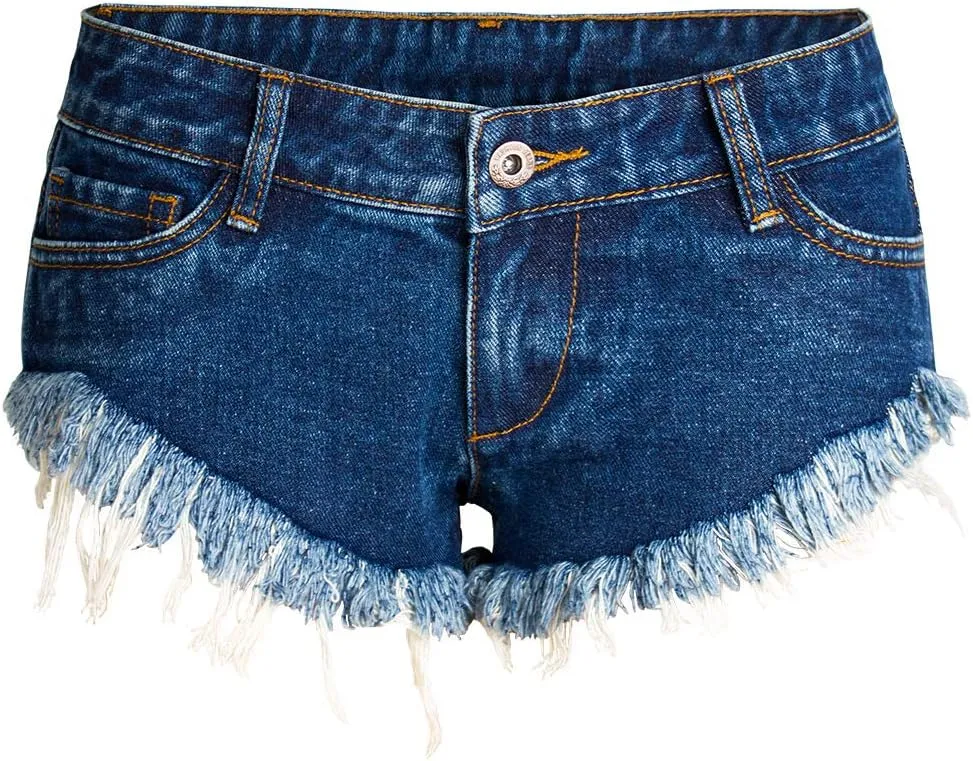 COMLIFE Women's Summer Holes Shorts Irregular Denim Shorts Tassels Denim Pants Mid Waisted Shorts
