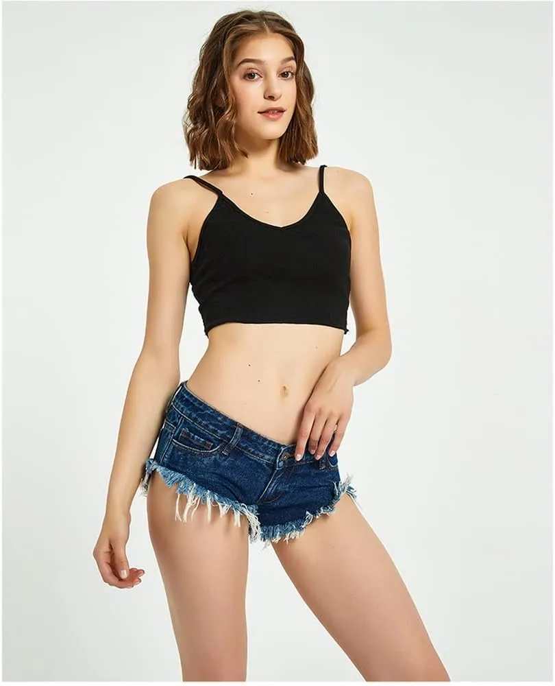 COMLIFE Women's Summer Holes Shorts Irregular Denim Shorts Tassels Denim Pants Mid Waisted Shorts