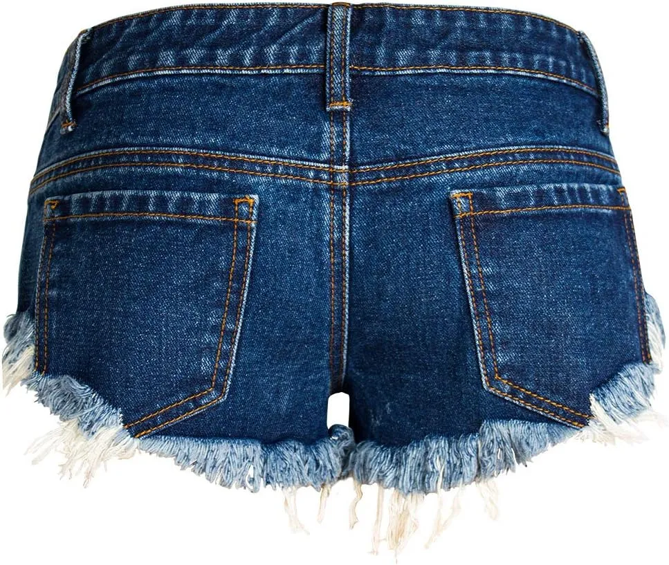 COMLIFE Women's Summer Holes Shorts Irregular Denim Shorts Tassels Denim Pants Mid Waisted Shorts