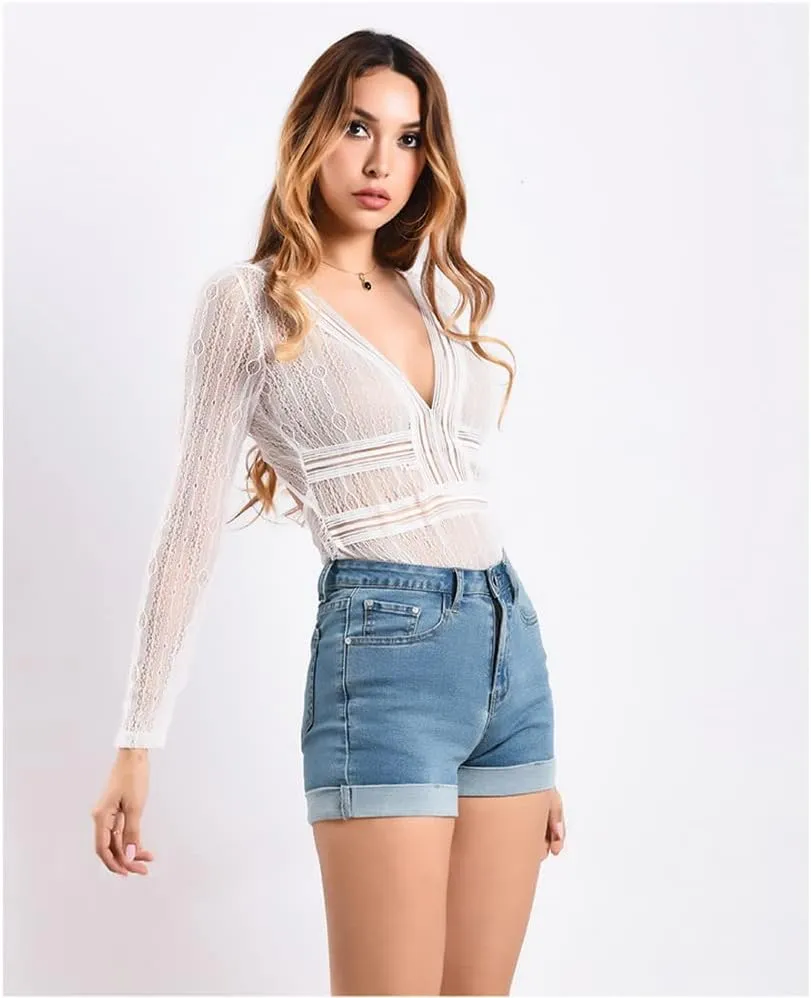 COMLIFE Women's Summer Holes Shorts Irregular Denim Shorts Tassels Denim Pants Mid Waisted Shorts