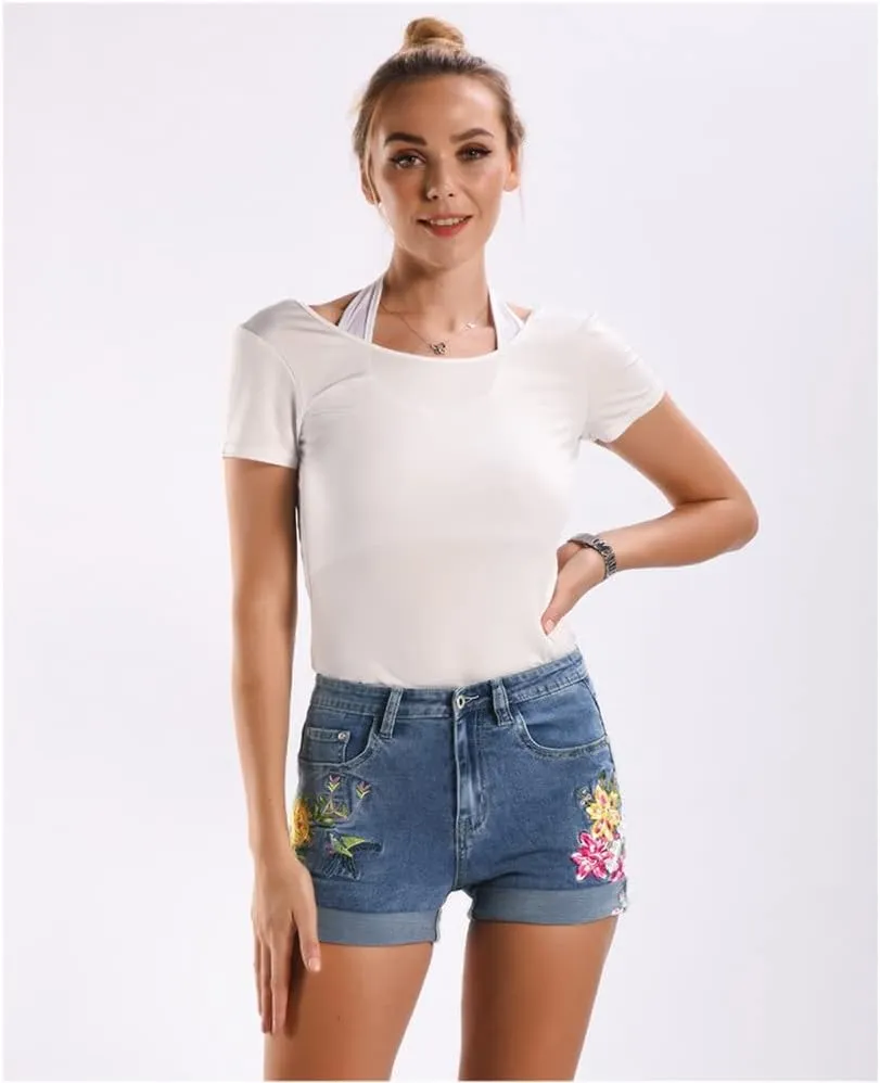 COMLIFE Women's Summer Holes Shorts Irregular Denim Shorts Tassels Denim Pants Mid Waisted Shorts