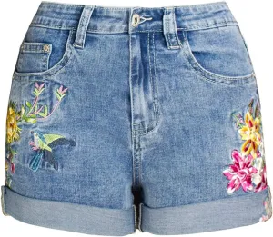 COMLIFE Women's Summer Holes Shorts Irregular Denim Shorts Tassels Denim Pants Mid Waisted Shorts