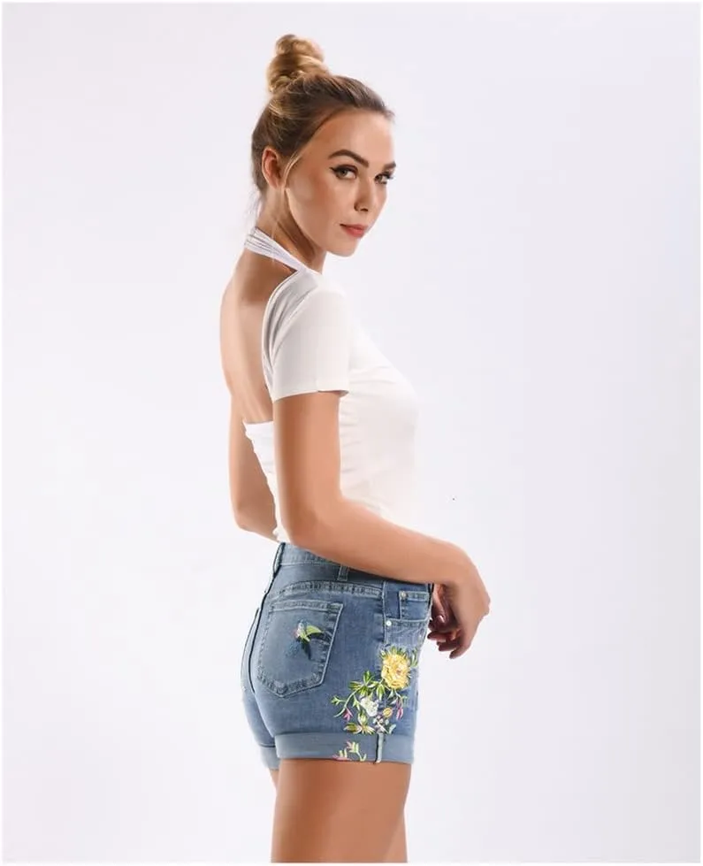 COMLIFE Women's Summer Holes Shorts Irregular Denim Shorts Tassels Denim Pants Mid Waisted Shorts