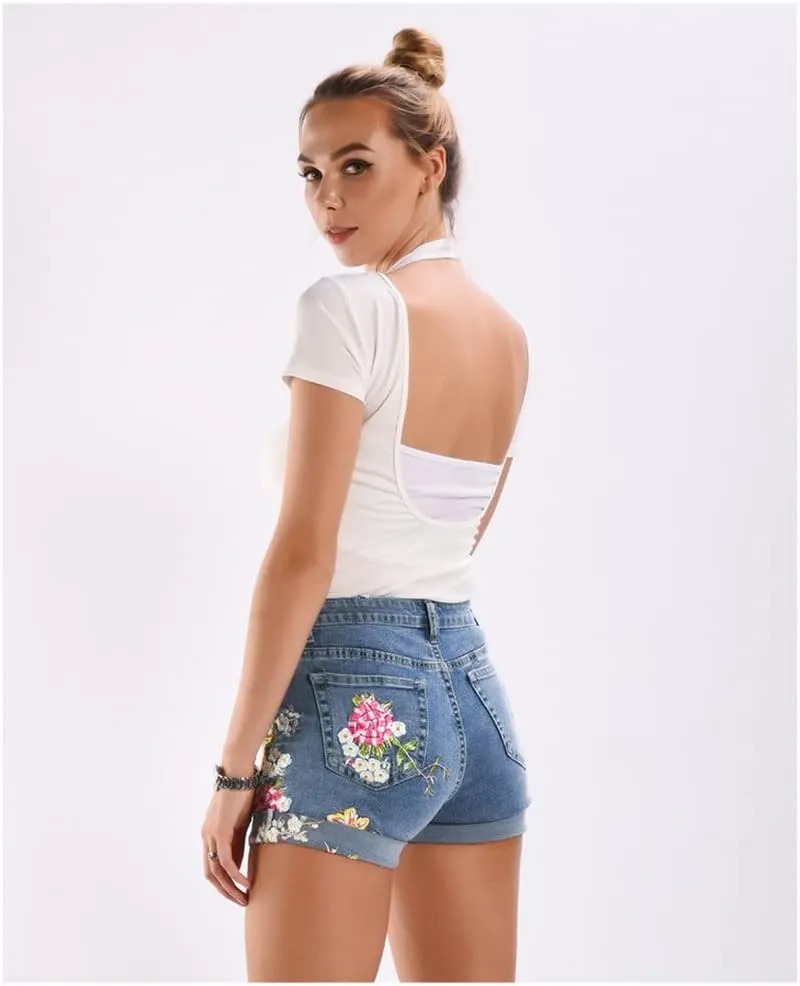 COMLIFE Women's Summer Holes Shorts Irregular Denim Shorts Tassels Denim Pants Mid Waisted Shorts