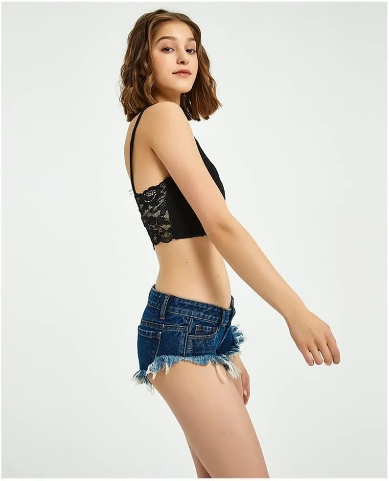COMLIFE Women's Summer Holes Shorts Irregular Denim Shorts Tassels Denim Pants Mid Waisted Shorts