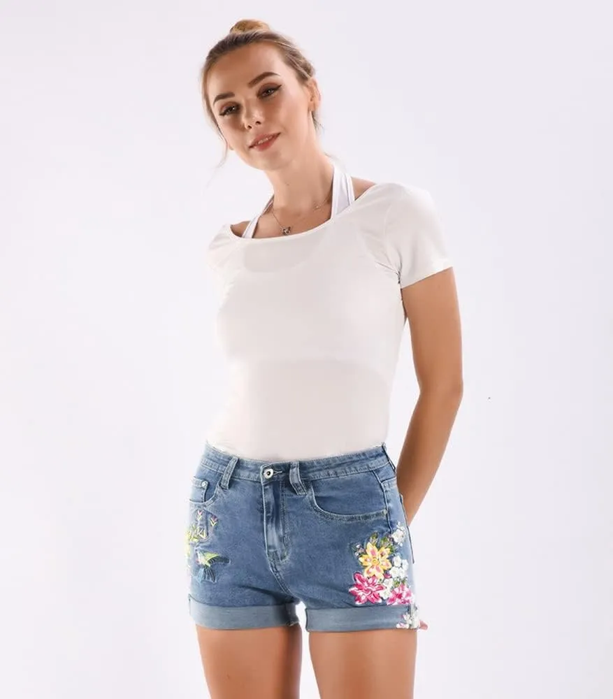 COMLIFE Women's Summer Holes Shorts Irregular Denim Shorts Tassels Denim Pants Mid Waisted Shorts