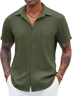 COOFANDY Button Down Shirt for Men Short Sleeve Casual Shirt Summer Beach Vacation Shirt with Pocket