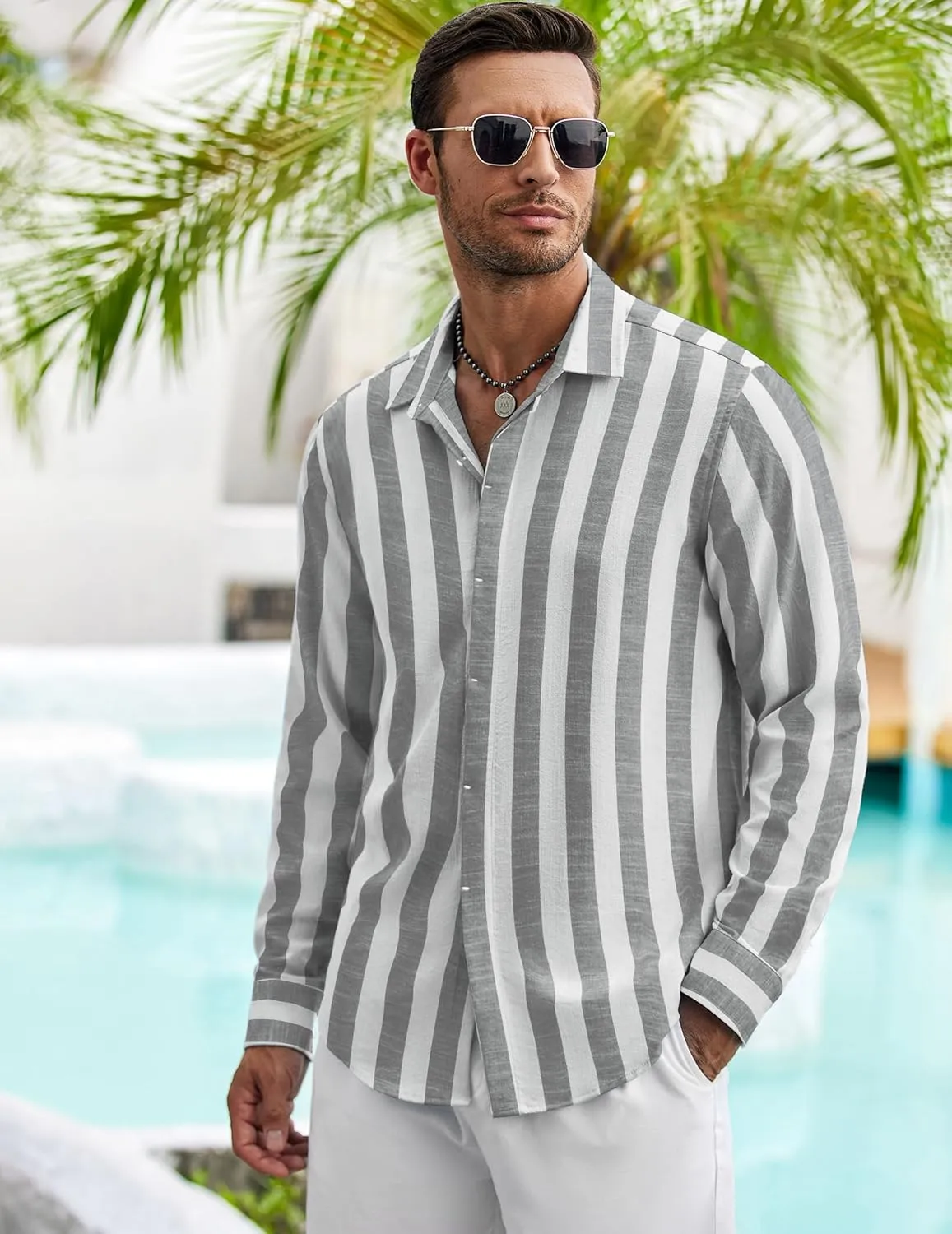 COOFANDY Men's Casual Shirt Long Sleeve Casual Button Down Shirt for Men Summer Beach Wedding Shirt