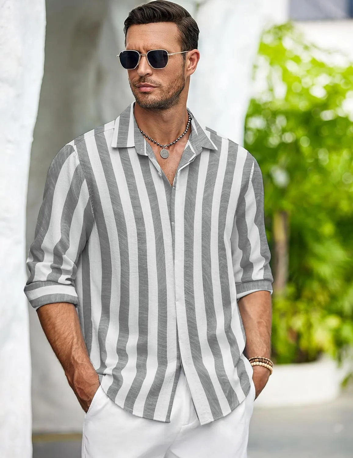 COOFANDY Men's Casual Shirt Long Sleeve Casual Button Down Shirt for Men Summer Beach Wedding Shirt