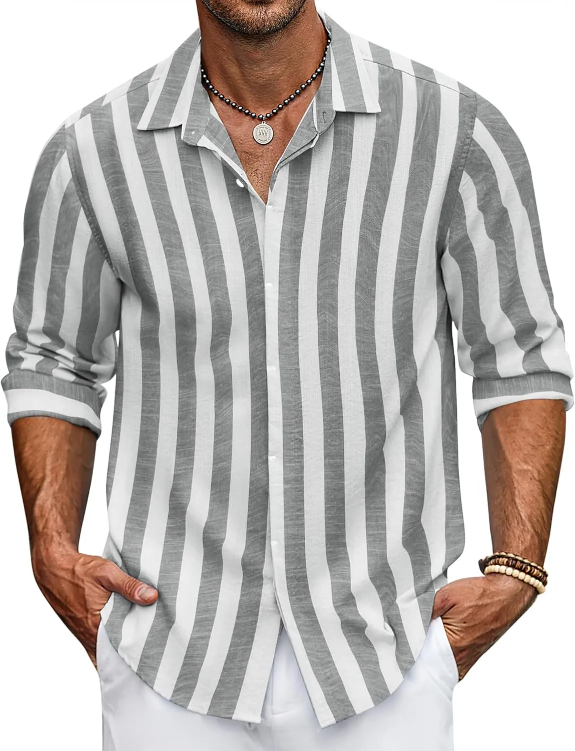 COOFANDY Men's Casual Shirt Long Sleeve Casual Button Down Shirt for Men Summer Beach Wedding Shirt