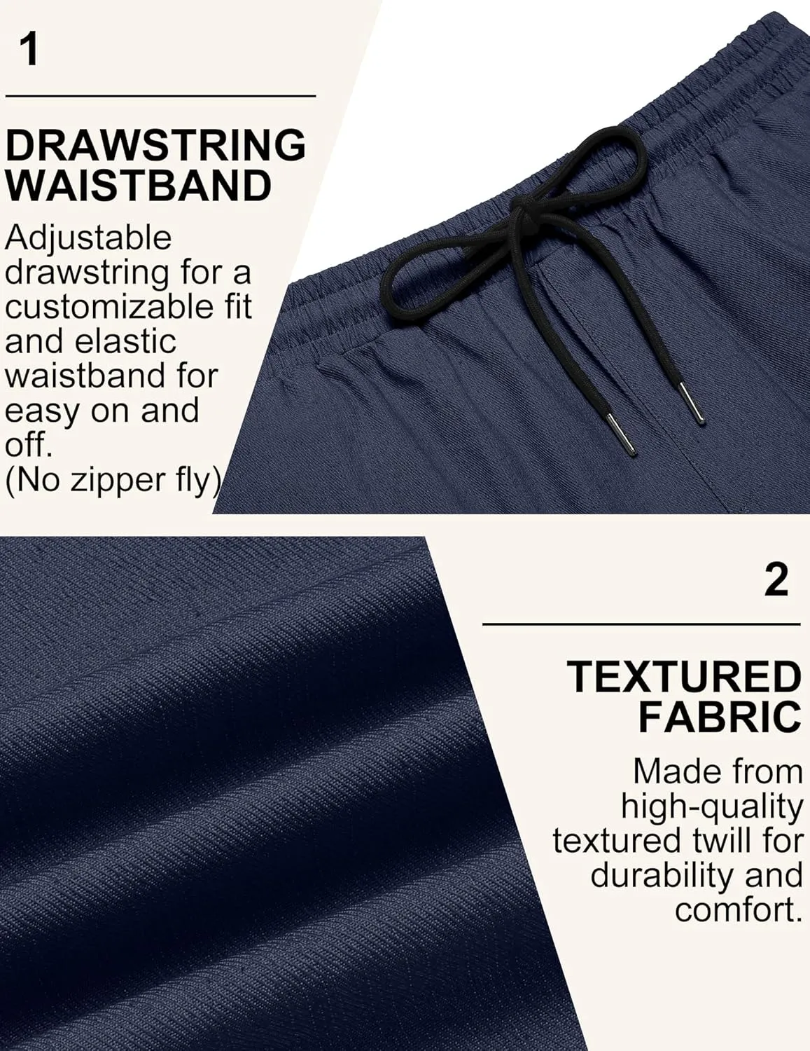 COOFANDY Mens Casual Shorts Cotton Drawstring Summer Shorts Elastic Waist Lightweight Twill Chino Shorts
