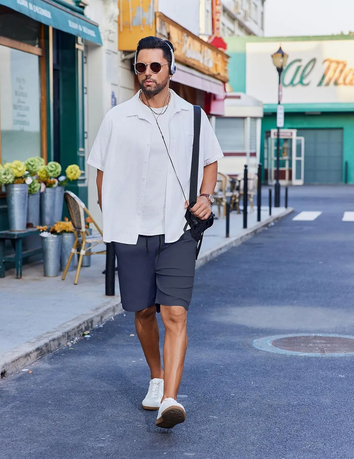COOFANDY Mens Casual Shorts Cotton Drawstring Summer Shorts Elastic Waist Lightweight Twill Chino Shorts