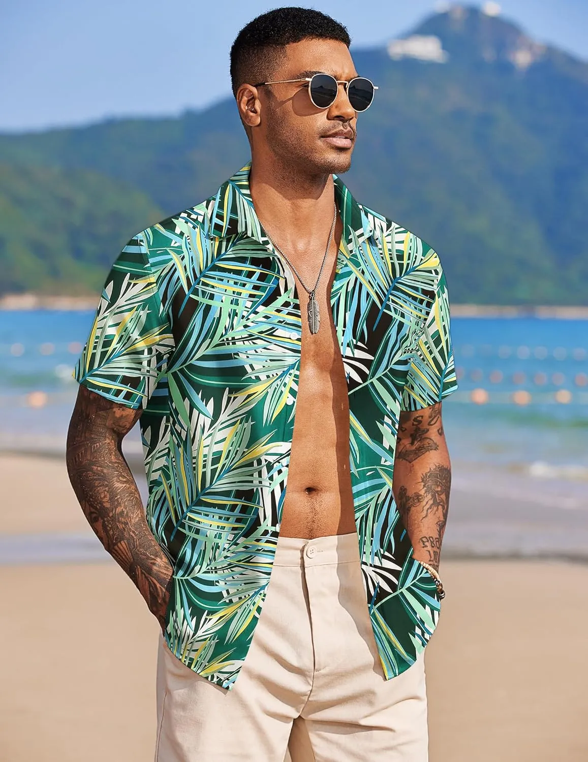 COOFANDY Mens Hawaiian Shirts Short Sleeve Tropical Button Down Shirt Floral Shirt Summer Beach Shirt