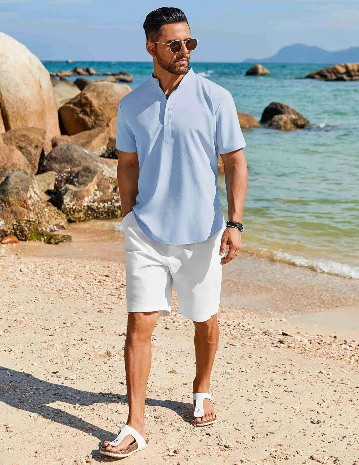 COOFANDY Men's Henley Shirt Short Sleeve Casual T-Shirt Summer Beach Hippie Henley Tee Shirt