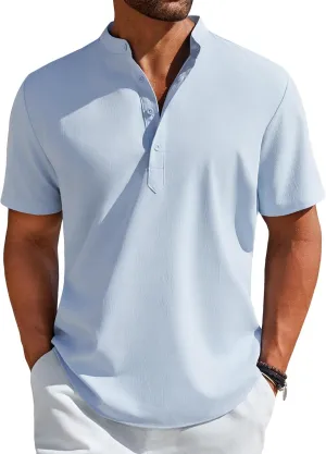 COOFANDY Men's Henley Shirt Short Sleeve Casual T-Shirt Summer Beach Hippie Henley Tee Shirt