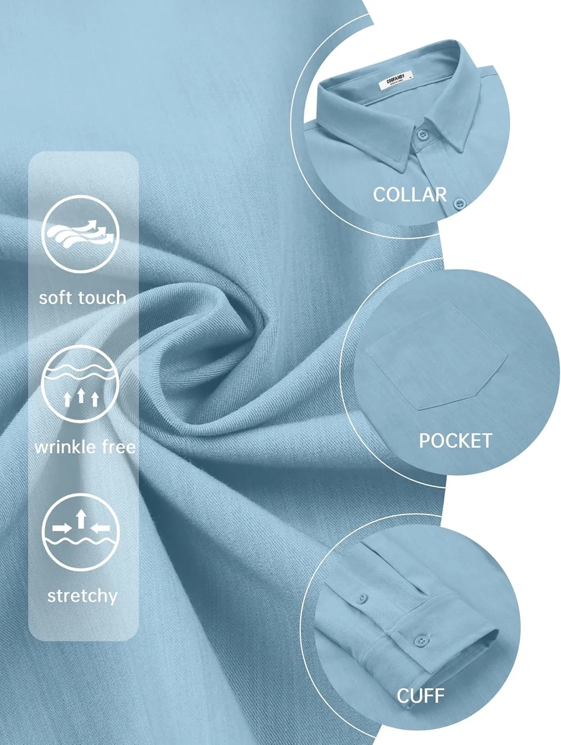 COOFANDY Men's Long Sleeve Button Down Shirt Wrinkle Free Untucked Dress Shirt Casual Denim Shirt