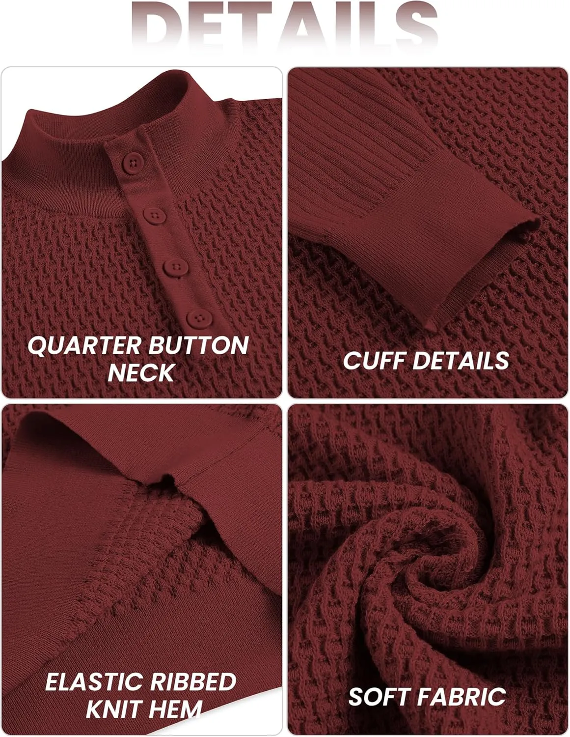 COOFANDY Men's Quarter Button Sweater Lightweight Mock Neck Pullover Sweater Fashion Casual Knitted Henley Sweater