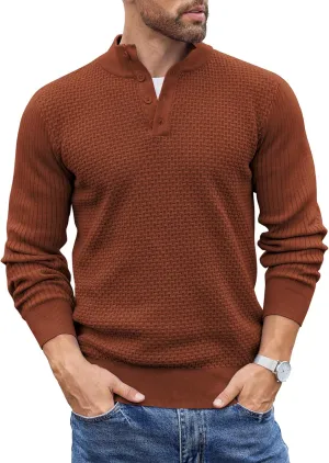 COOFANDY Men's Quarter Button Sweater Lightweight Mock Neck Pullover Sweater Fashion Casual Knitted Henley Sweater
