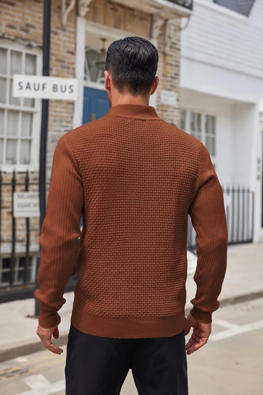 COOFANDY Men's Quarter Button Sweater Lightweight Mock Neck Pullover Sweater Fashion Casual Knitted Henley Sweater