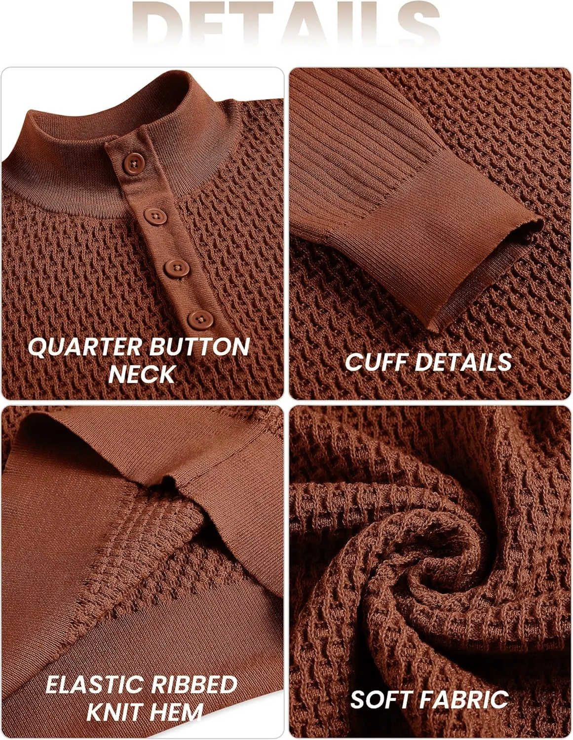 COOFANDY Men's Quarter Button Sweater Lightweight Mock Neck Pullover Sweater Fashion Casual Knitted Henley Sweater