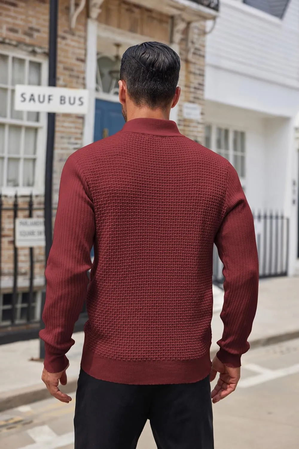 COOFANDY Men's Quarter Button Sweater Lightweight Mock Neck Pullover Sweater Fashion Casual Knitted Henley Sweater
