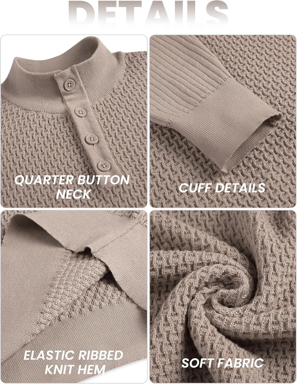 COOFANDY Men's Quarter Button Sweater Lightweight Mock Neck Pullover Sweater Fashion Casual Knitted Henley Sweater
