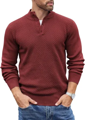 COOFANDY Men's Quarter Button Sweater Lightweight Mock Neck Pullover Sweater Fashion Casual Knitted Henley Sweater
