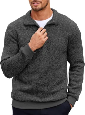COOFANDY Men's Quarter Zip Pullover Casual Long Sleeve Sweater Slim Fit Sweater Mock Neck Polo Sweater