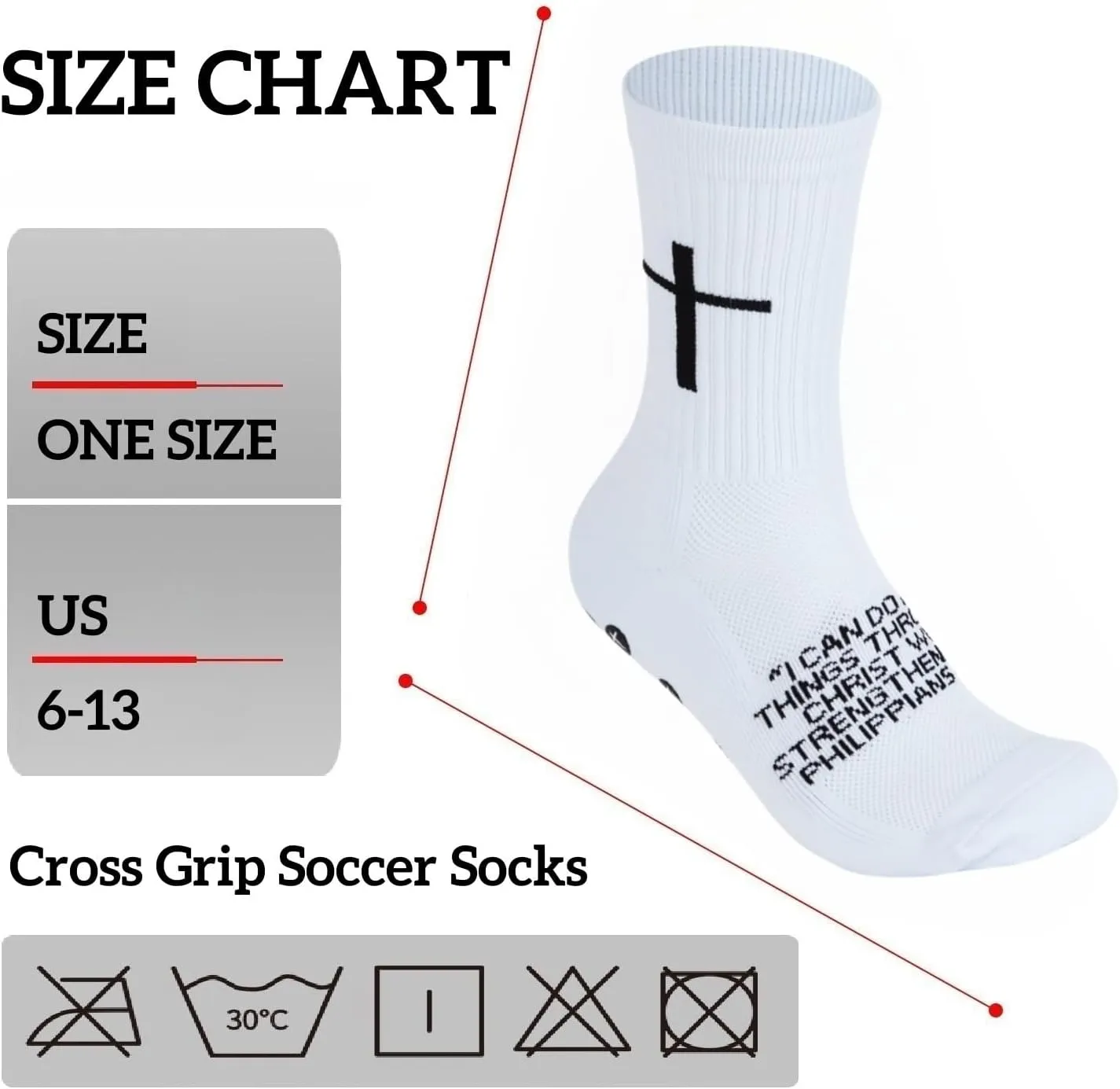 Cross Grip Soccer Socks - Anti-Slip Grips Sports Sock with Bible for US 6-13