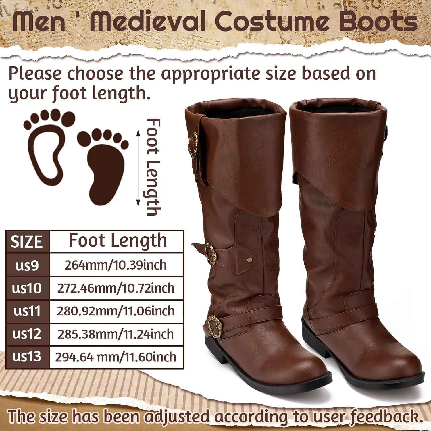 Cuffbow Pirate Costume Boots for Men Medieval Renaissance Steampunk Cosplay Boots Halloween Gothic Button Leather Shoes