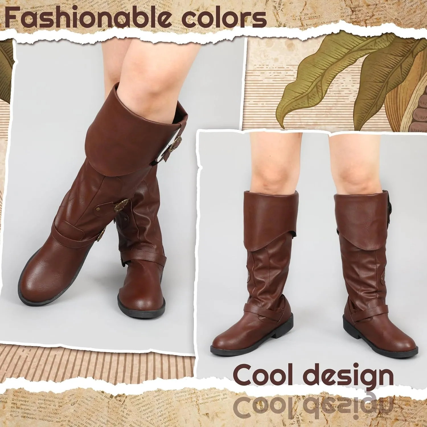 Cuffbow Pirate Costume Boots for Men Medieval Renaissance Steampunk Cosplay Boots Halloween Gothic Button Leather Shoes