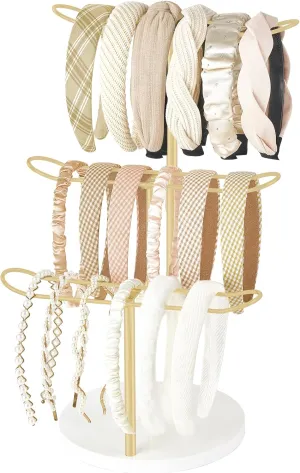 Dahey Headband Holder Organizer Metal 3-Tier Hair Hoop Display Stand Headband Organizer Storage Hair Ropes Accessories Bracelets Bangles Bedroom College Dorm Decor for Girls Women, Gold