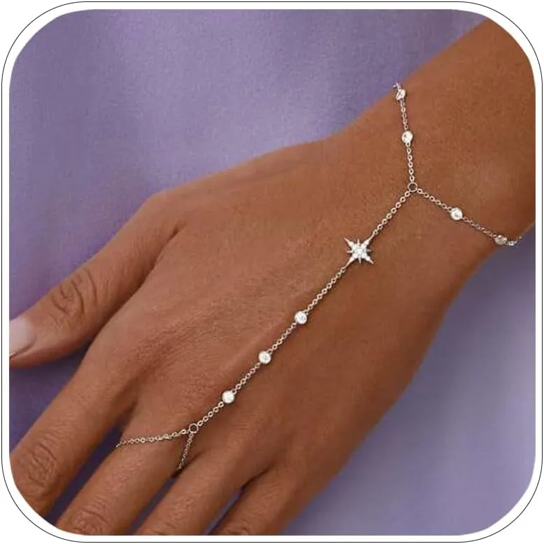 Dainty Star Hand Chain Bracelet Boho Finger Ring Jewelry Gold Bracelets For Women Non Tarnish Bangle