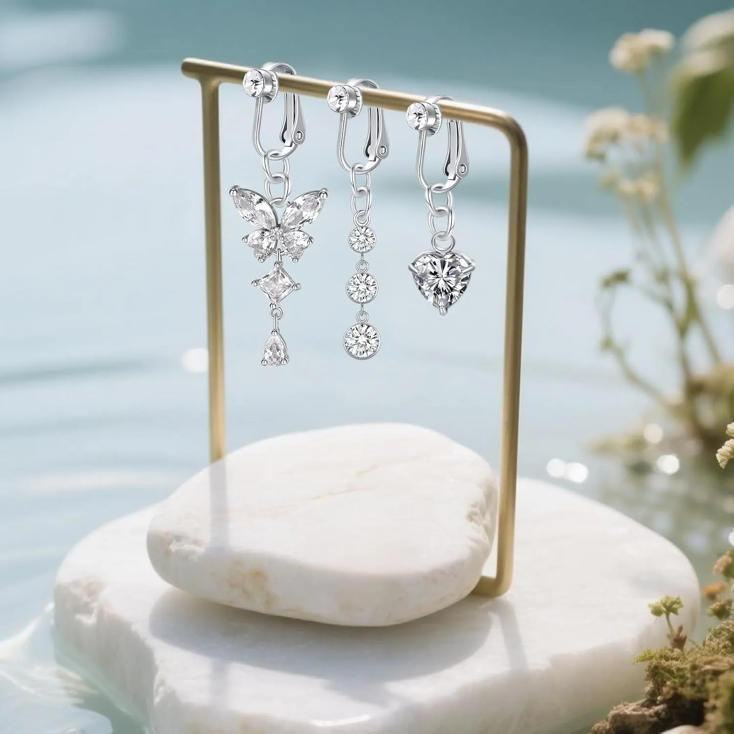 D.Bella Fake Belly Ring Fake Belly Piercing Clip on Belly Button Rings Surgical Steel Fake Belly Button Ring Fake Earrings Diamond Snake Dangle Non Piercing Fake Belly Piercing Jewelry