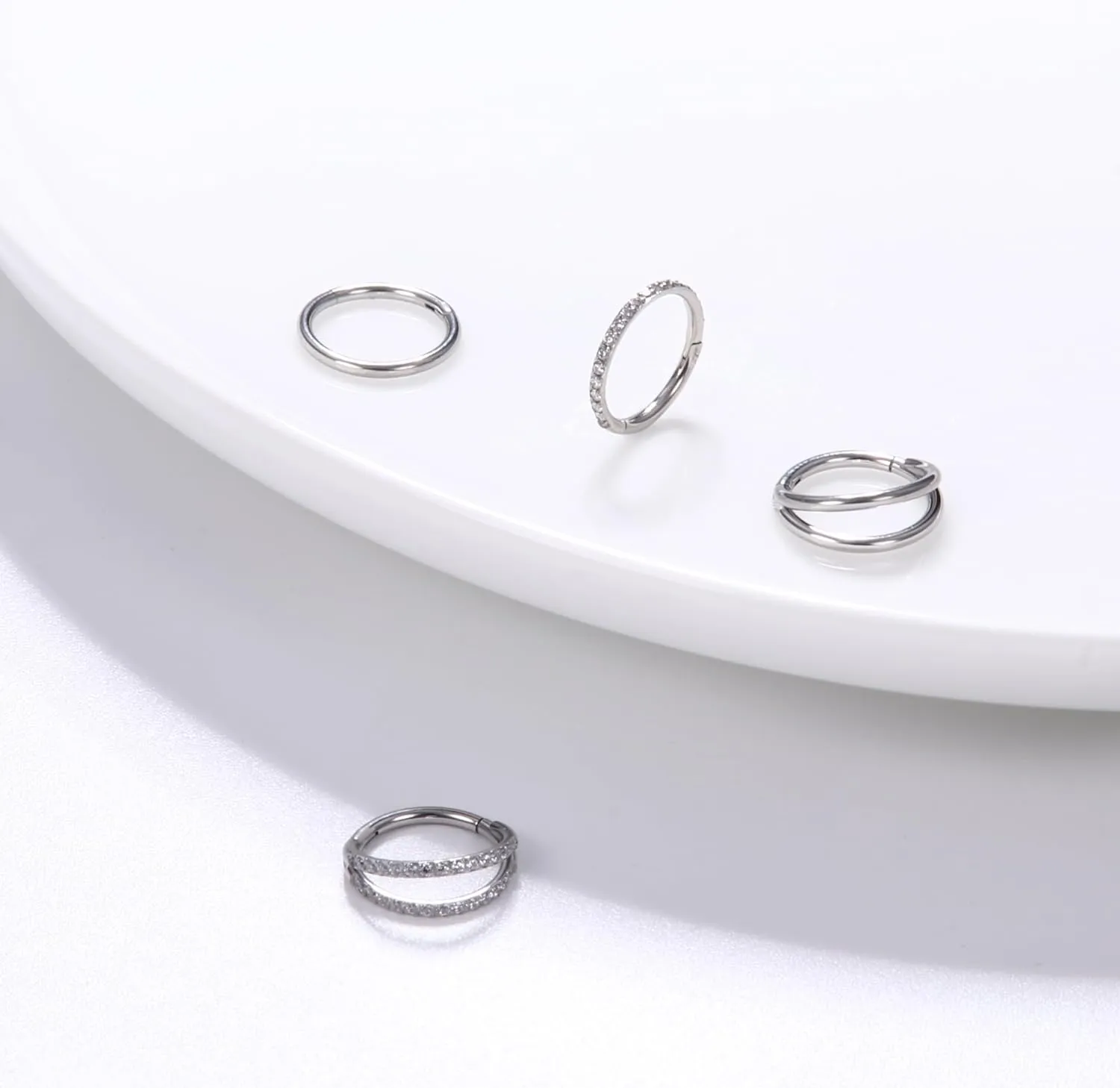 Dochais 4PCS 18G Nose Rings Hoops, Surgical Steel Earrings Tragus Septum Piercing CZ Clicker Ring, Hinged Segment Conch Lip Cartilage Double Hoops 8mm 10mm For Women Men