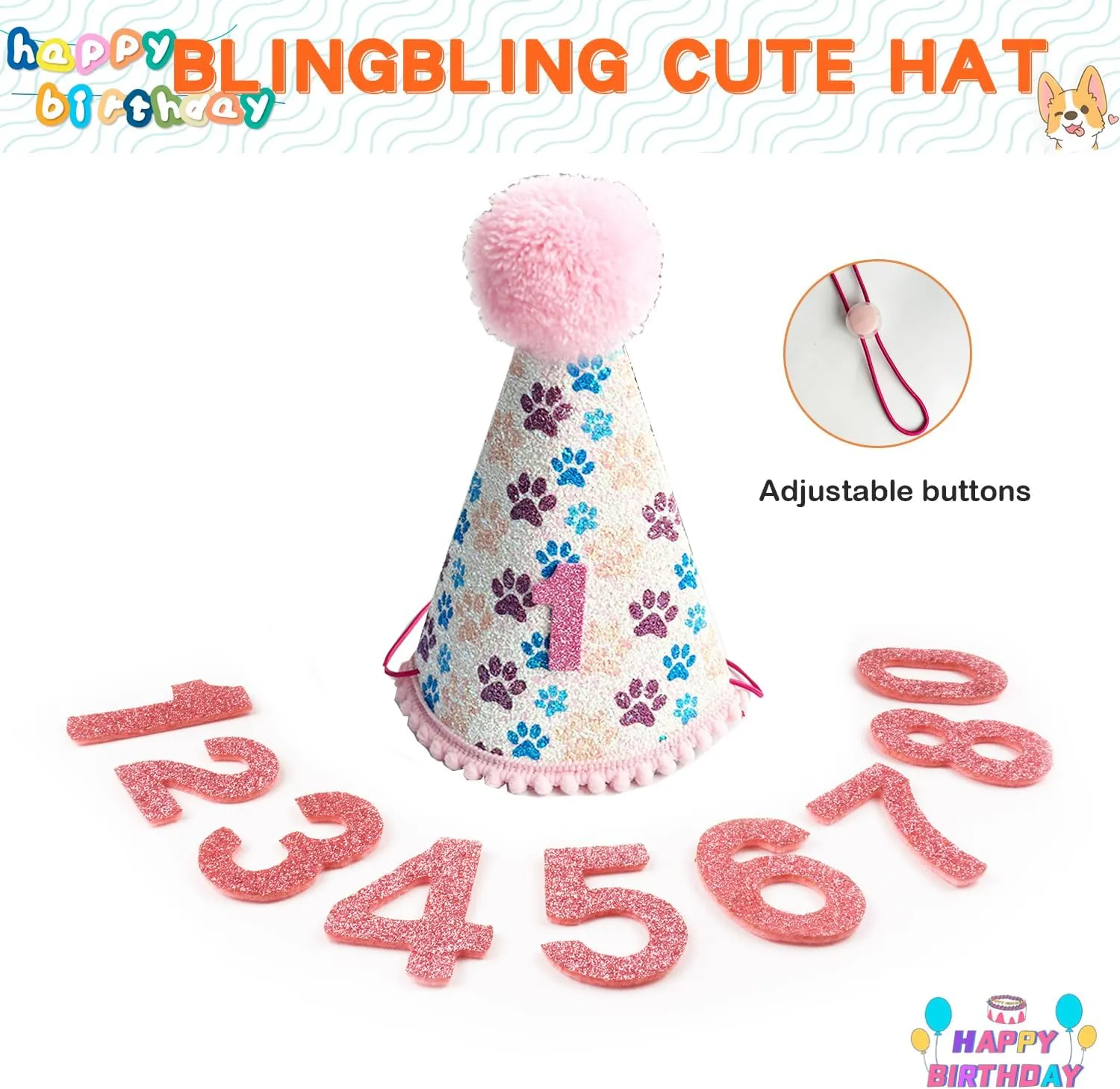 Dog Birthday Bandana Hat with Number Cute Party Supplies Dog Birthday Bandana for Small Medium Large Boy Girl Birthday Banner Blue Pink Pet Birthday Decoration Soft Triangle Scarf
